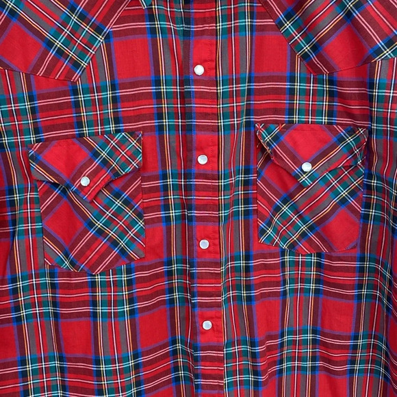 Ely Cattleman‎ Vintage Pearl Snap Western Shirt Mens Size XL Red Green Plaid - Picture 10 of 14